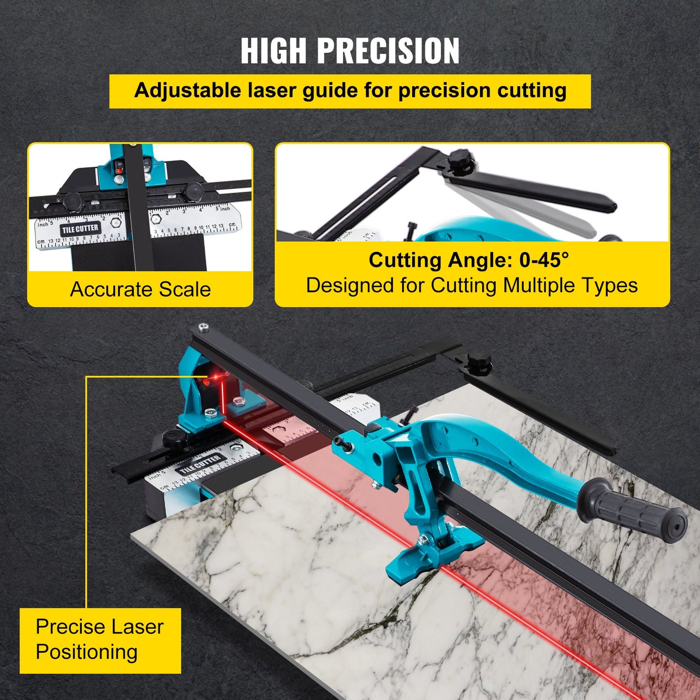 61 Cm Tile Cutter Single Rail Double Brackets Manual Tile Cutter 1.5 Cm Cap W,Precise Laser Manual Tile Cutter Tools For Precision Cutting