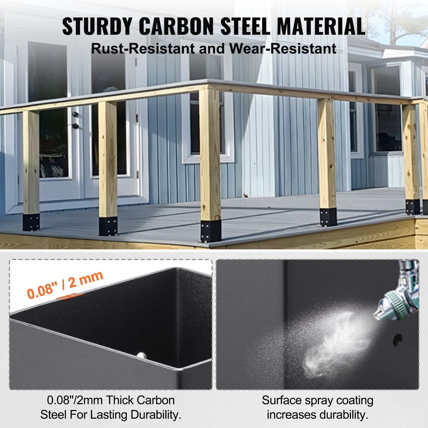 101.6x101.6mm Post Base 10 Pcs, Inner Size 91x91 Post Base Brackets, Heavy Duty Powder-Coated Post Anchor Matte Black Wood Post Brackets For Pavilion Deck Railing Support Deck Base Plate