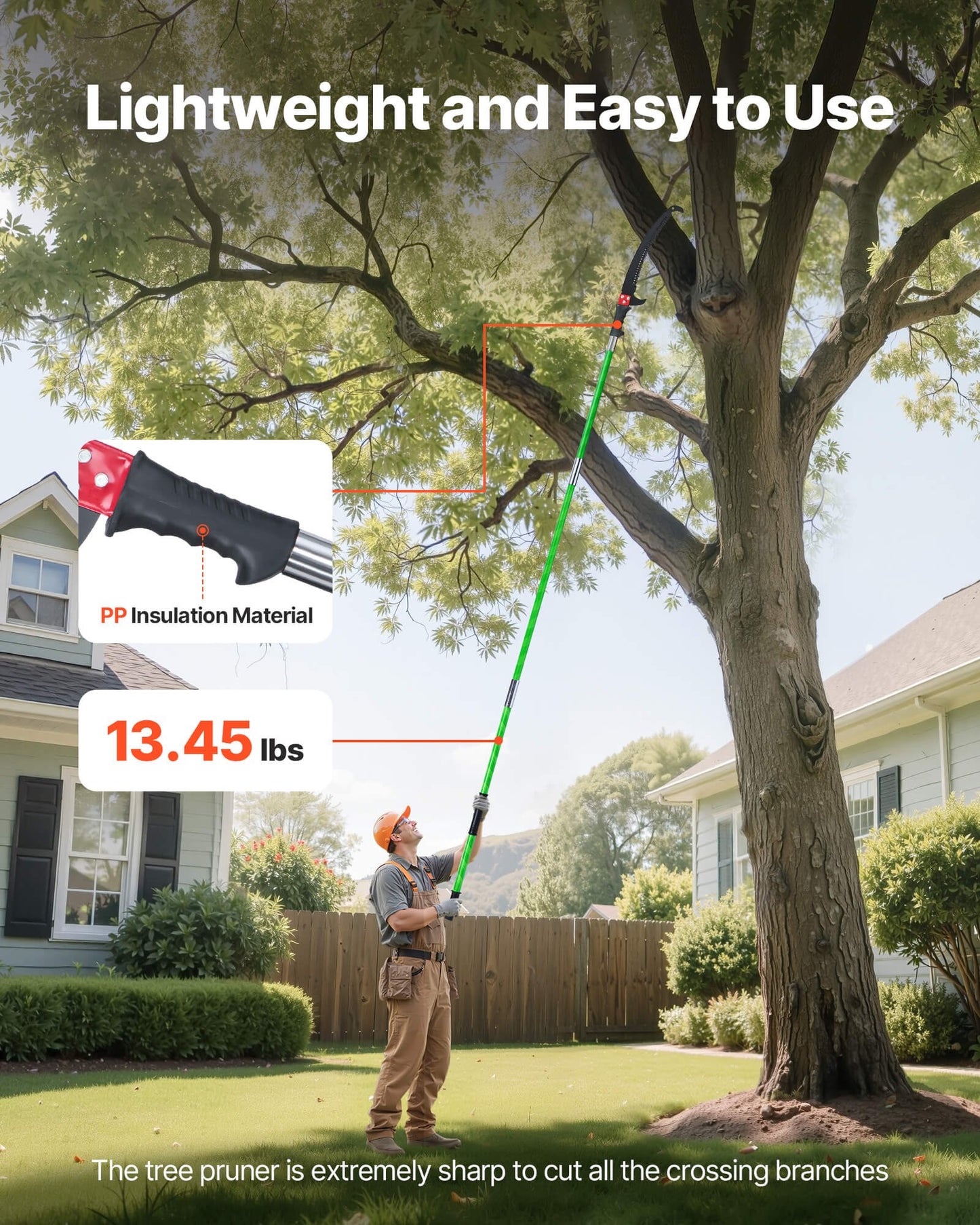 Manual Pole Saw, 118-809.3 Cm Extendable Pole Tree Pruner, Sharp 65Mn Steel Blade, Lightweight Fiberglass Handle Pole, Double-Hook Saw For High Branch Trimming, Pruning Tool For Palms, Shrubs