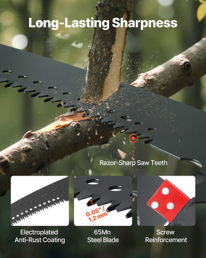 Manual Pole Saw, 118-809.3 Cm Extendable Pole Tree Pruner, Sharp 65Mn Steel Blade, Lightweight Fiberglass Handle Pole, Double-Hook Saw For High Branch Trimming, Pruning Tool For Palms, Shrubs