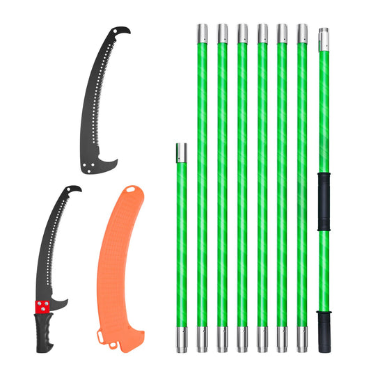 Manual Pole Saw, 118-809.3 Cm Extendable Pole Tree Pruner, Sharp 65Mn Steel Blade, Lightweight Fiberglass Handle Pole, Double-Hook Saw For High Branch Trimming, Pruning Tool For Palms, Shrubs