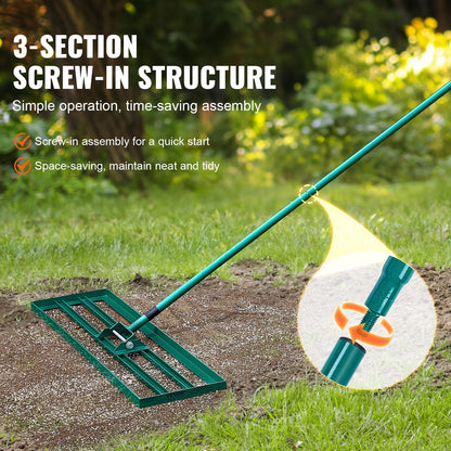 Lawn Leveling Rake, 30 Inch X 10 Inch Lawn Leveling Tool, Heavy-duty Lawn Leveler With 78 Inch Steel Extended Handle, Suitable For Gardens, Golf Course Lawns, Farms And Other Locations.