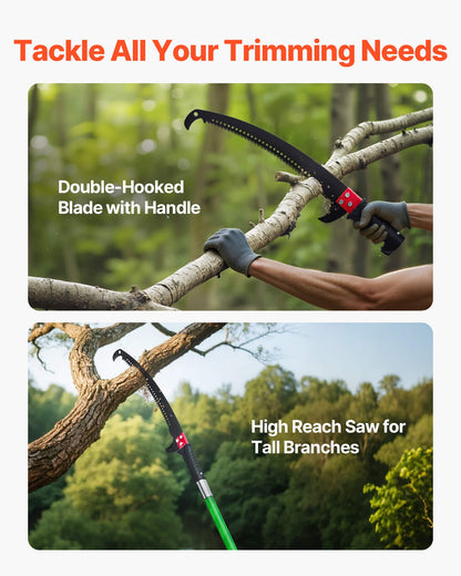 Manual Pole Saw, 118-809.3 Cm Extendable Pole Tree Pruner, Sharp 65Mn Steel Blade, Lightweight Fiberglass Handle Pole, Double-Hook Saw For High Branch Trimming, Pruning Tool For Palms, Shrubs