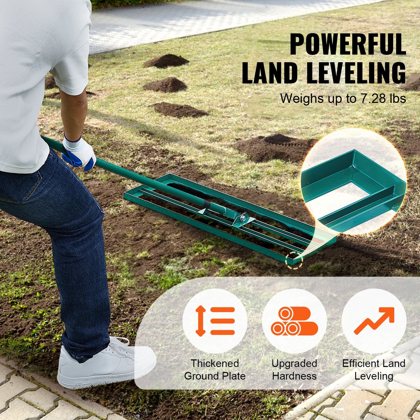 Lawn Leveling Rake, 30 Inch X 10 Inch Lawn Leveling Tool, Heavy-duty Lawn Leveler With 78 Inch Steel Extended Handle, Suitable For Gardens, Golf Course Lawns, Farms And Other Locations.